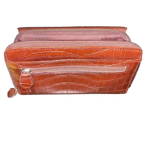 None Leather Snakeskin Double Gusset Bifold Wallet Zip Closure two button flap/zipper