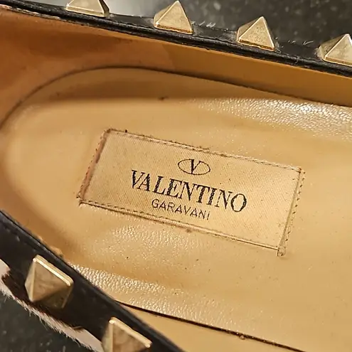Valentino Garavani 💕💕 Calf Hair Leopard Print Rockstud Ballet Flats 38 EU
