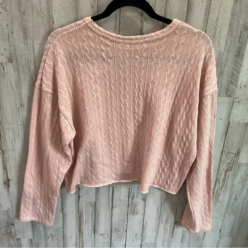 Antistar Pink Textured Knit Cropped Long Sleeve Tshirt