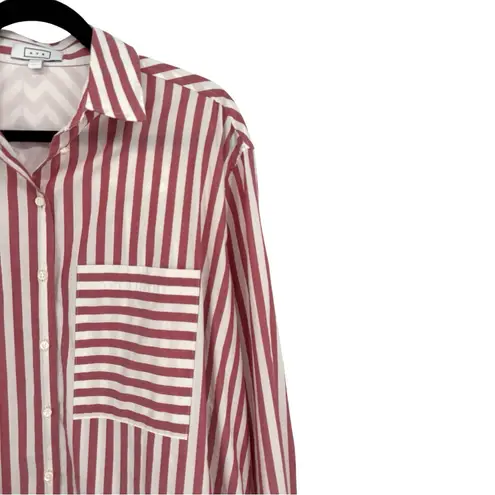 AYR The Deep End Long Sleeve Button Down Shirt Rusty Red White Stripe Medium