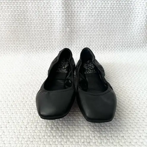 Vince Camuto  Brindin Black Leather Square Toe Scrunch Back Heel Ballet Flat 6.5