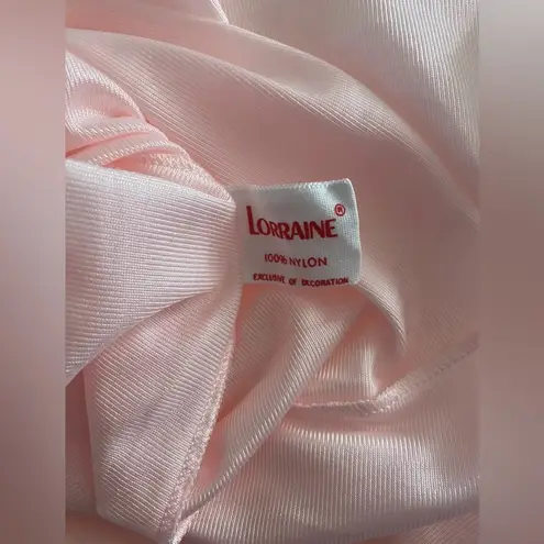 Vintage Lorraine PINK Nylon Floral Embroidered Nightgown Size Large Ice Pink GUC
