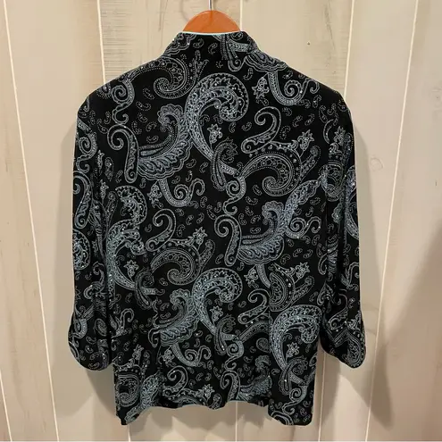 Alex Evenings Cute Vintage 90s sparkly slinky swirl baby blue cardigan mandarin collar top