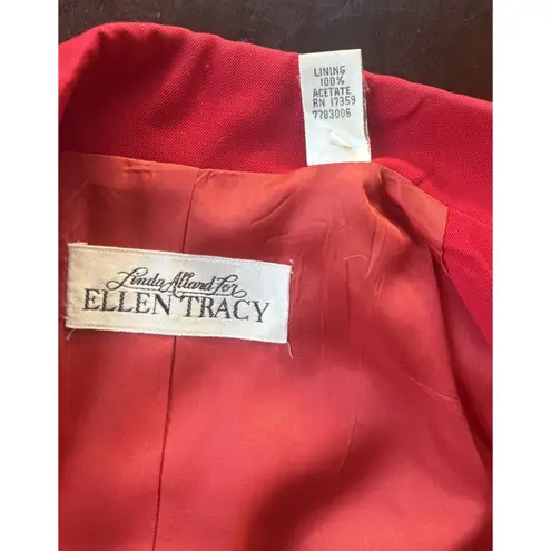 Linda Allard For Ellen Tracy Women’s Wool Long Blazer Petite Size 6 Red Fitted