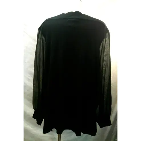 Cable & Gauge Knit Sweater Sheer Sleeves scalloped neck black Size 2X