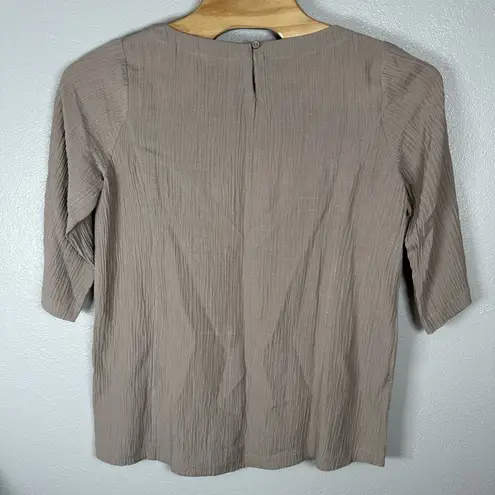 Soft Surroundings Size Large Oceo Taupe Gauze Tunic Crinkle Shirt 3/4 Sleeve Top