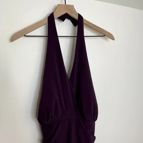 Magicsuit Slim Yvonne Babydoll Ruched Goddess Regency Halter Swimsuit Dress 12DD Purple Size 12