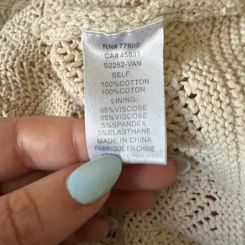 Saltwater Luxe Cream Crochet Knit Sweater Midi Dress Boho Beachy Festival Large