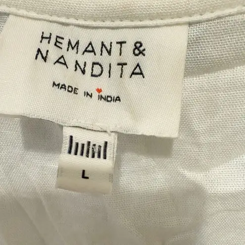 HEMANT & NANDITA Calee Floral Tiered Maxi Dress Blue and White Large