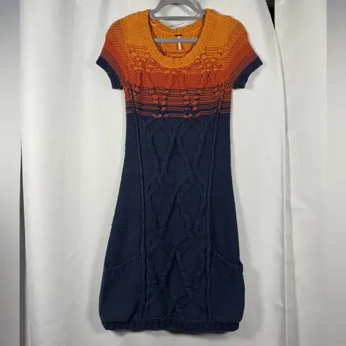 Free People  Orange and Navy Blue Sunset Knit Sweater Dress Small