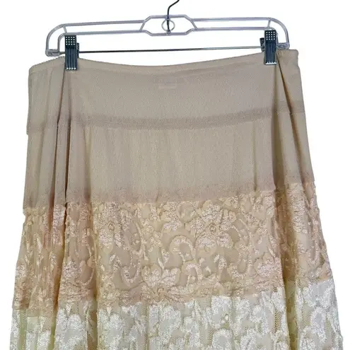 Casadei RARE mesh and lace tiered skirt neutral cream capsule boho chic midi L