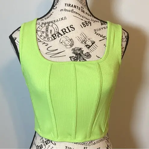 VIBRANT LIME GREEN SQUARE NECK CORSET CROP TOP BY HAPPILY GREY WOMENS SZ SMALL