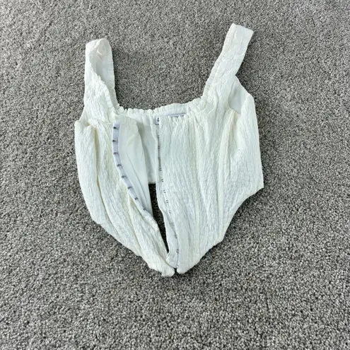 Stradivarius White Corset Top Women's Medium Square Neck Sleeveless Hook & Eye