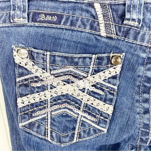 Adiktd Dark Wash Denim Boot Cut Jeans Low Rise Crystal Embellished Size 6 Short