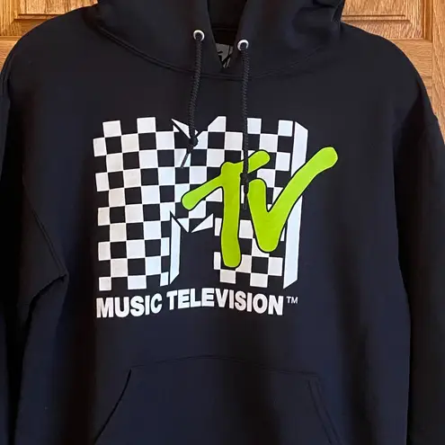 MTV Classic Logo Checkered Hoodie Black/Green Size S Pullover Long Sleeve