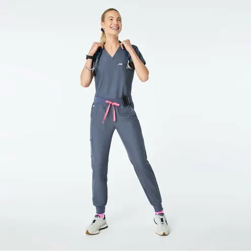 Figs High Waisted Zamora Jogger Scrub Pants Heather Denim Size L/P EUC! Gray - Image 6