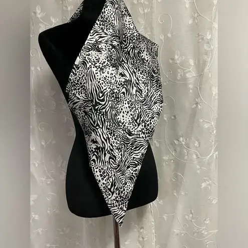 Dennis Basso Dennis by Zebra Animal Print Satin Black White Wrap Scraf Shaw NWOT