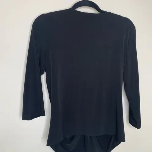 AB Studio Y2K Black Slinky Blouse Knit Ring Ruched Bust Sz XL