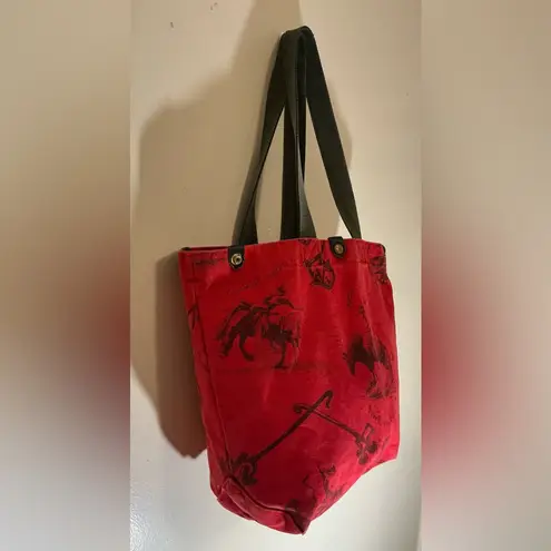 A Rare Vintage Indian Red Print Canvas Cotton Large Collins Of Texas Tote Bag