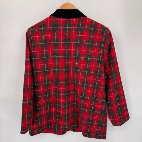 Sag Harbor Blazer Jacket Womens 14/16 Red Tartan Plaid Wool Blend Vintage