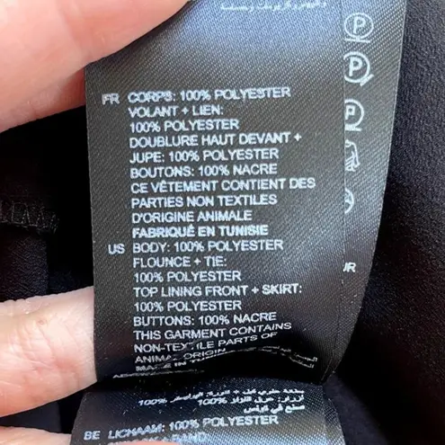 Sandro Paris Embroidered Faux Wrap Midi Black Ruffled Dress Size 1 Small FR 36