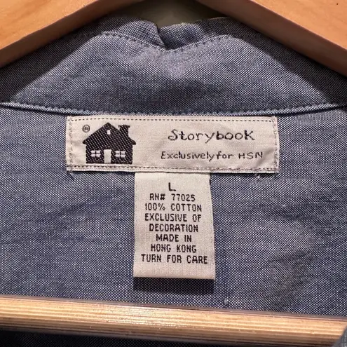 Vintage Storybook Chambray Blue Button Up Shirt Aztec Native American Bead Large