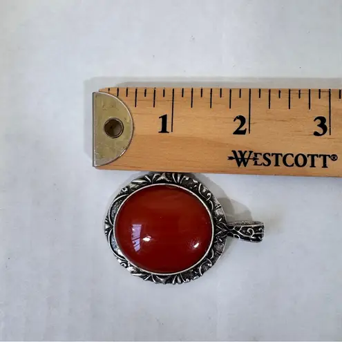 Vintage Silver Tone Carnelian Cabochon Stone Pendant Necklace Womens Estate