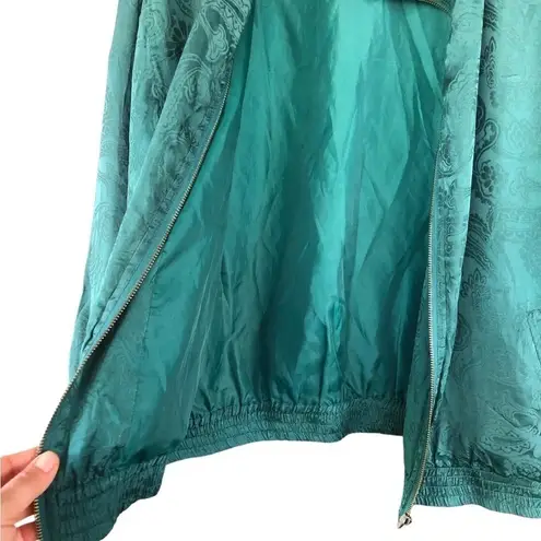 Vintage 90s 100% silk green paisley street wear bomber jacket Size L