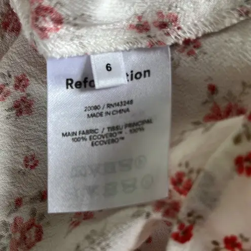 Reformation  White Dress with Red Floral Print.  Size 6