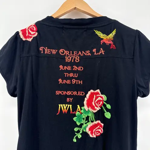 Johnny Was LA Southern Rock Festival 1978 Black Embroidered T Shirt Dress Large