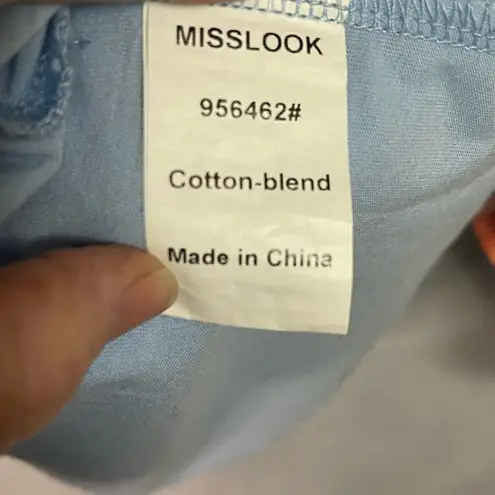 Miss Look Quilt Print 3/4 Sleeve Top Shirt Carolina Blue Cotton Round Neck XL EUC