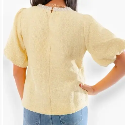 PEARL TRIM TWEED TOP W/BUBBLE SLEEVE Size L