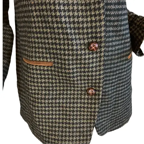 The Limited VINTAGE 1990'S  BROWN & BLUE WOOL BLEND HOUNDSTOOTH BLAZER (S)
