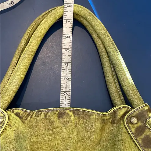 Vintage Y2K D&L Vogue Green Cream Soft Faux Leather Boho Bucket Shoulder Handbag