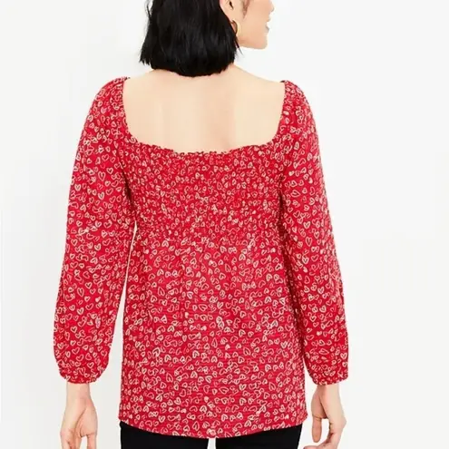 Loft , New, Heart Red Cinched Sweetheart Neck Puff Blouson Sleeve Top, Size 8