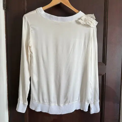 Dolce & Gabbana Y2K Vintage | Silk Ruffle Shoulder Sweatshirt Top Wool trim Sz 8