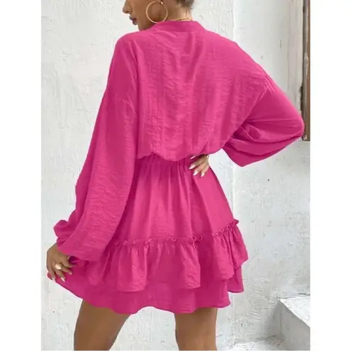 NEW Hot Pink Ruffle Mini Dress Size Small Crepe Barbie Mean Girls Party