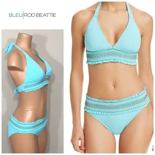 Bleu Rod Beattie  aqua smocked bikini top. 12. NWT