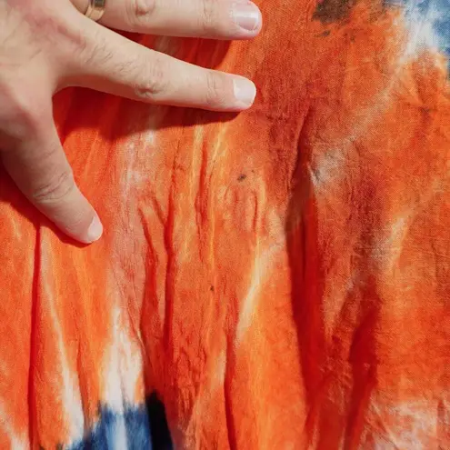 Shoreline VTG Orange Blue Swirl Tie Dye Maxi Dress Stars 1XL Hippie America Asymmetric Hem