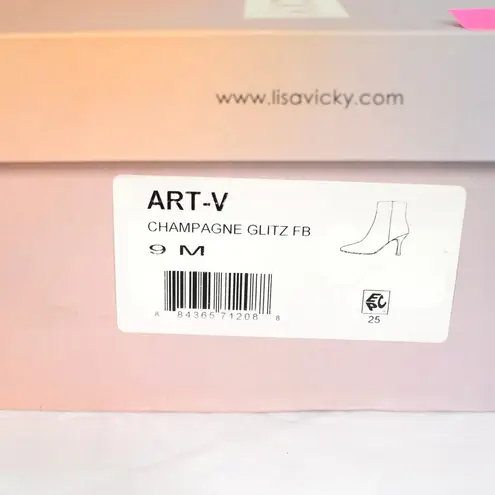 Lisa Vicky Women's Art Pointed Toe Bootie Size 9 NIB Champagne Glitz