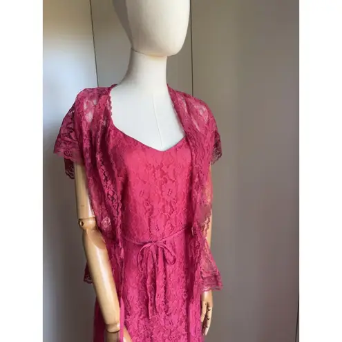 Vintage Lace Maxi Dress with Jacket Mauve Full Length Sundress Prom Size M/8 Pink Size M