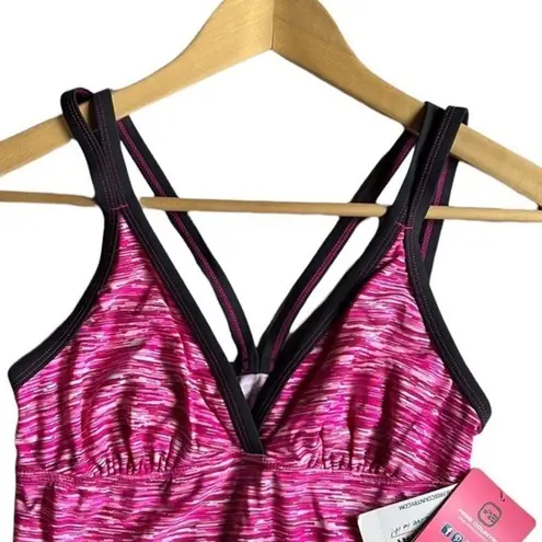 Free Country Melange De Mar Hip Adjustable Side Tankini Top Pink/Dark Gray