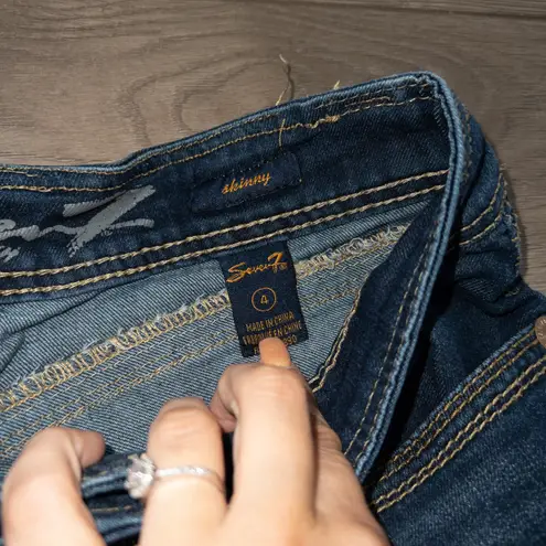 Seven 7 Jeans Seven7 Blue Mid Rise Dark Wash Skinny Jeans Size 4