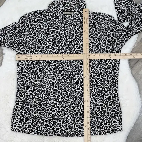 Notations Leopard Print Button Up Blouse White Black Small Long Sleeve Collared