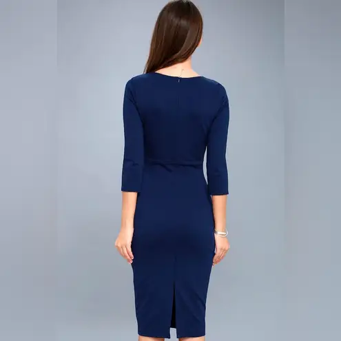 Lulus  Style and Slay Navy Blue Bodycon Midi Dress size small NWT
