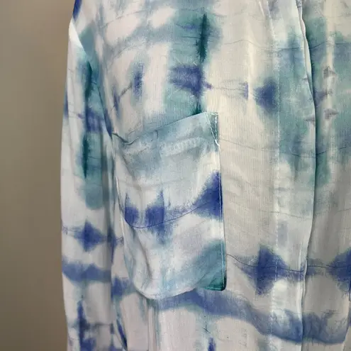 Bella Dahl Hipster Shirt Small Women Blue Aqua Shibori Button Up Lightweight New