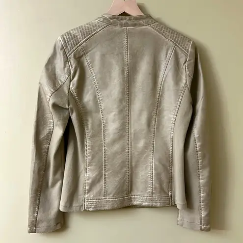 Sebby Vegan Leather Moto Jacket Tan Zippers NICE