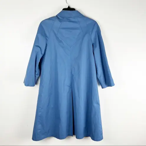 VINTAGE OBJECTIVES Blue Front Button Back Pleated Lined Interior Trench Coat 8