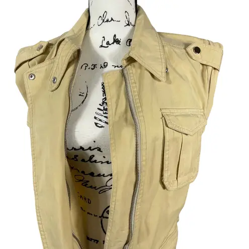 Elan Utility Safari Dress Jacket Yellow Belted Sleeveless Zip Front Women's S