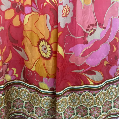 Hale Bob Silk Floral Boho Shift Dress S – Coral Pink Yellow Resort